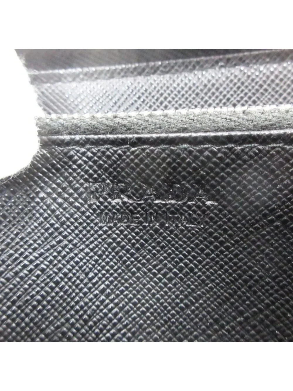 Prada Saffiano Metal Wallet Case Round Zip Triangle Logo Black